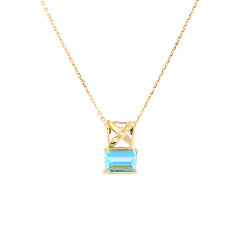 Collier aigue-marine 2.84 carats et diamants 0.03 carat or jaune 7.21g Comme neuf -  reconditionné disponible sur Gemme Les Bijoux